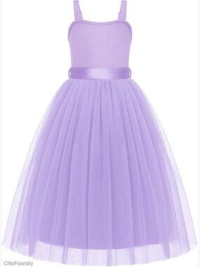 Flower Girl Tulle Long Dress with Belt Formal Wedding Pageant